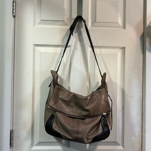 J. CREW Classy Large Leather Double Handle Crossbody Tote Messenger Bag Zippers